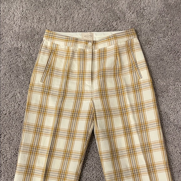 Sezane Yellow and White Plaid Women's Trousers - Picture 2 of 5